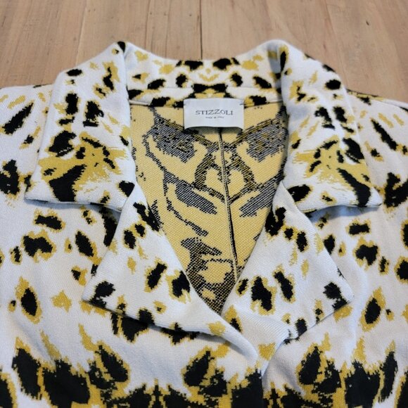 Stizzoli Blazer Jacket Knit Vintage Shoulder Pads Italy Animal Print Est Sz M - Picture 2 of 11